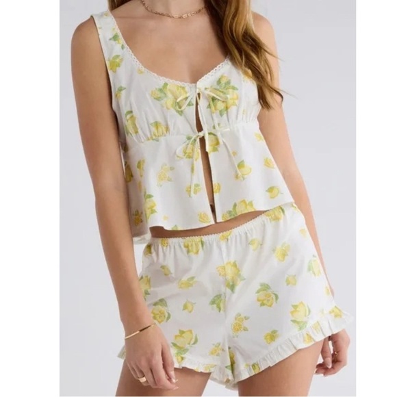 Abound Tops - NEW Abound Lemon Print Tie Front Tank Top White & Yellow